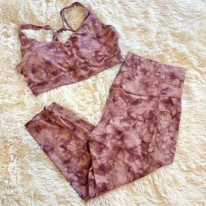 Tie-Dye High-Waist Leggings & Sports Bra Set - Mauve
